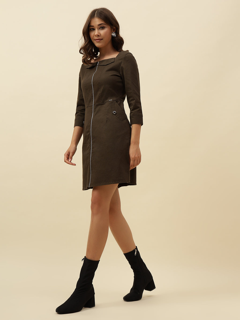 Chic Olive Green Cotton Blend Mini Blazer Dress – Perfect for Autumn Casual Wear Beatnik