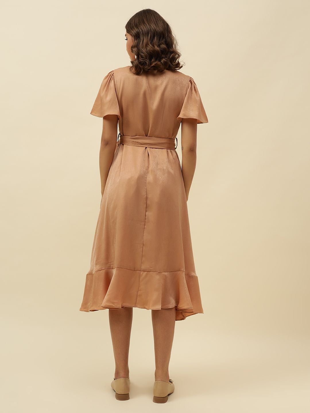 Beige Wrap V-neck Dress Beatnik