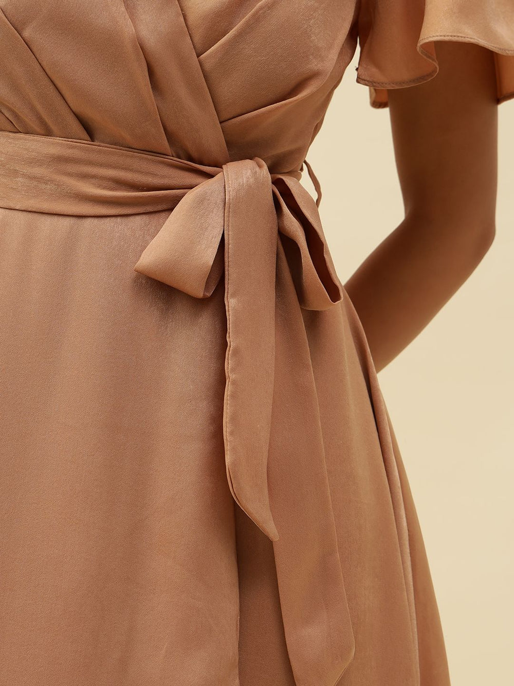 Beige Wrap V-neck Dress Beatnik