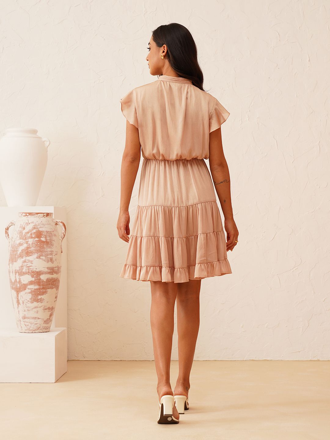 Peach Puff Blouson Round Neck Dress Beatnik