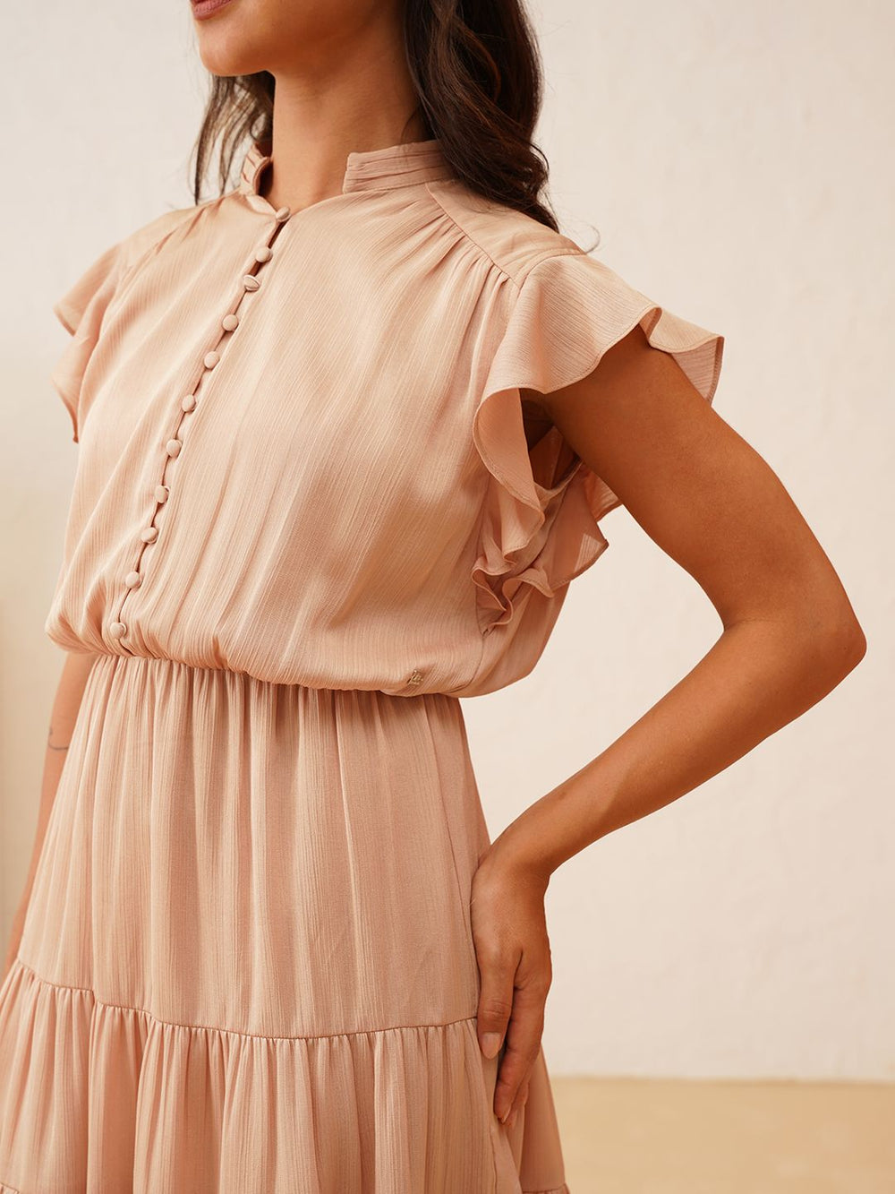 Peach Puff Blouson Round Neck Dress Beatnik