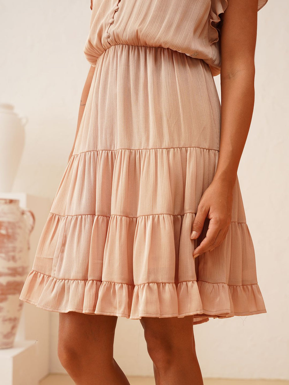 Peach Puff Blouson Round Neck Dress Beatnik