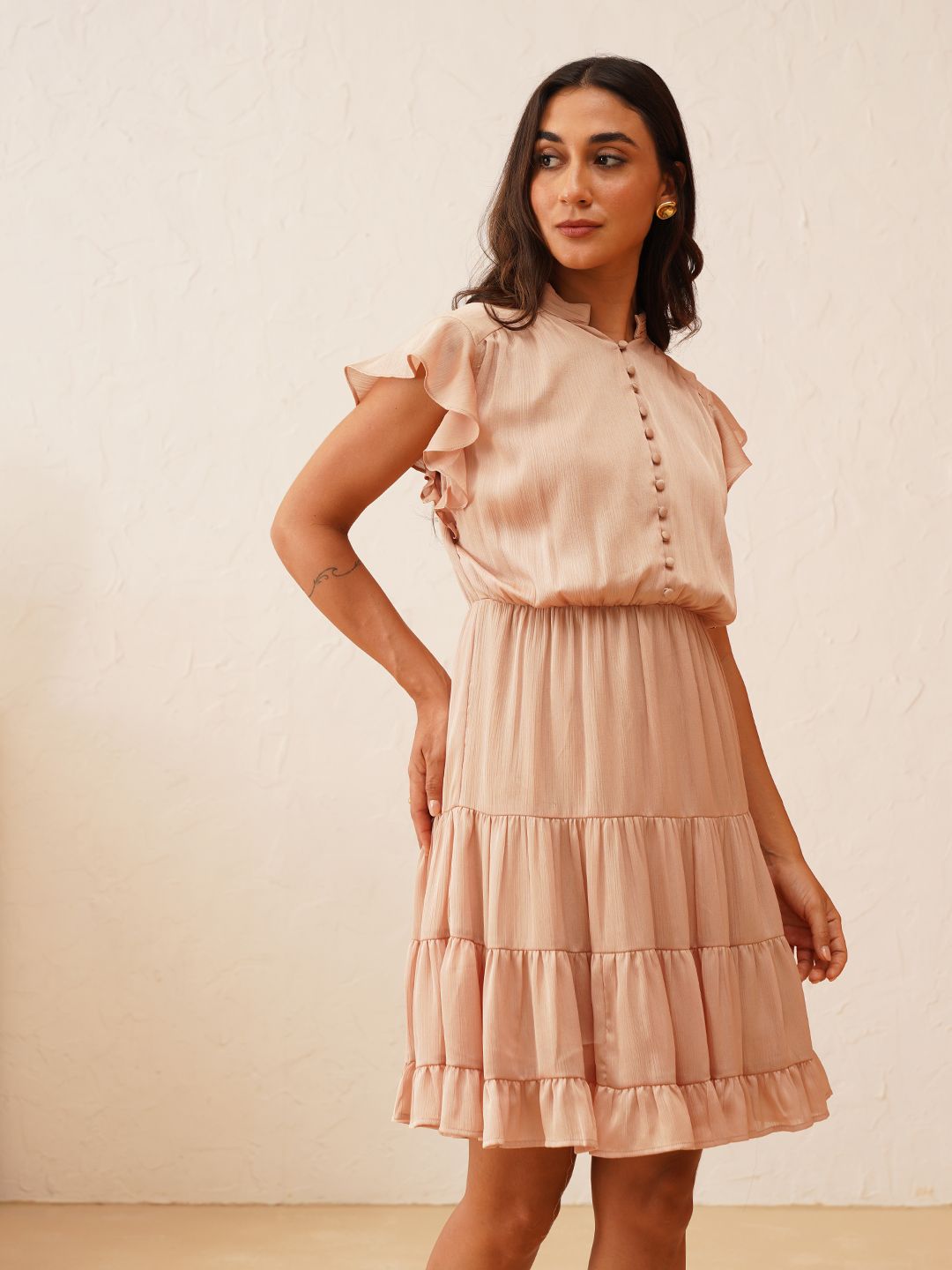 Peach Puff Blouson Round Neck Dress Beatnik