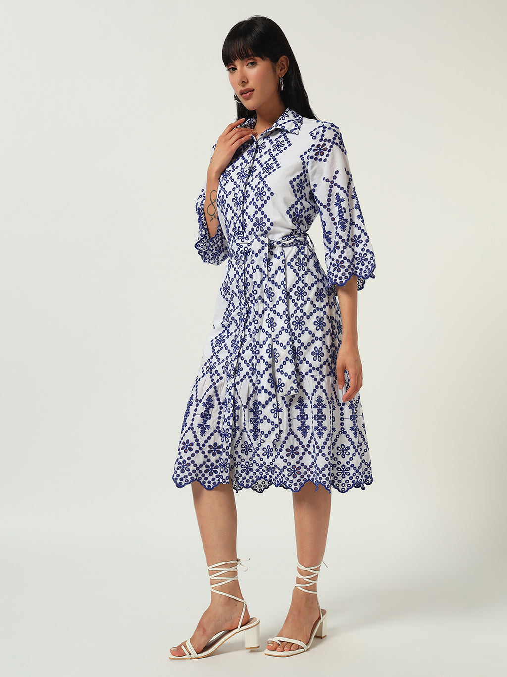 Effortless Elegance: Beatnik Schiffli Embroidered Casual Dress