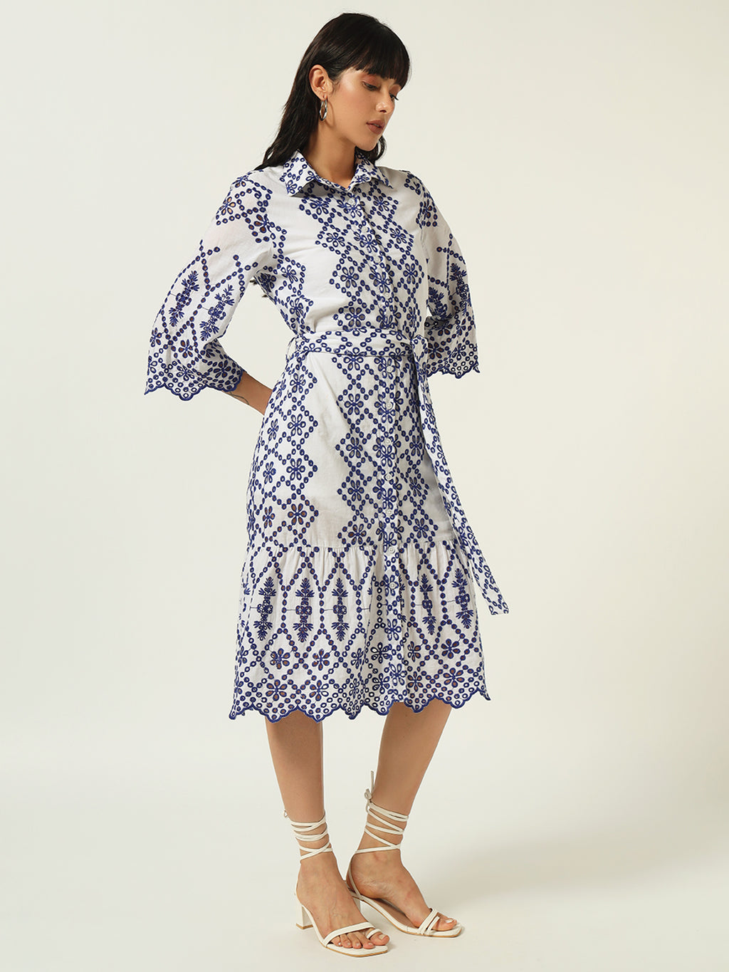 Effortless Elegance: Beatnik Schiffli Embroidered Casual Dress