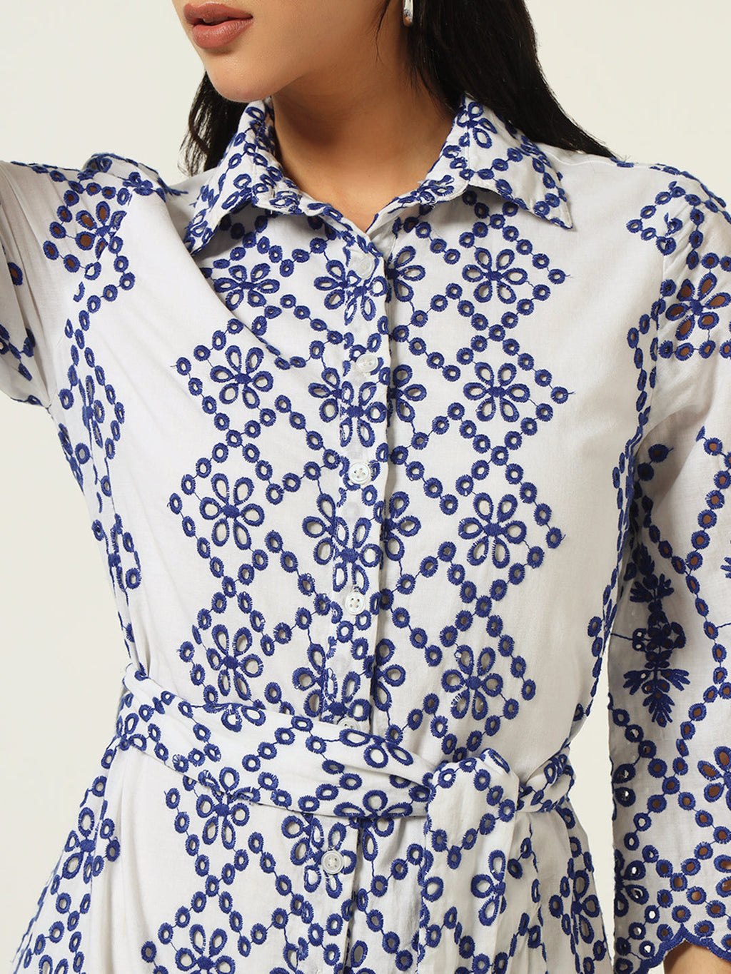 Effortless Elegance: Beatnik Schiffli Embroidered Casual Dress