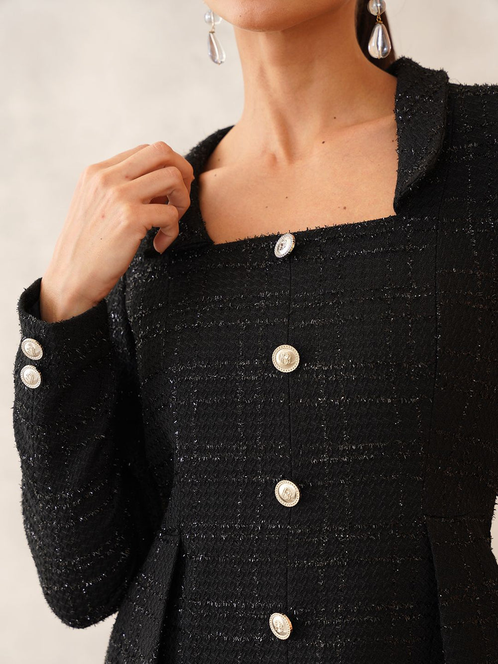Black Blazer Square Neck Dress Beatnik