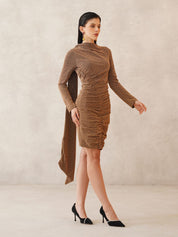 Gold Bodycon Attached Scarf Neck Dress Beatnik