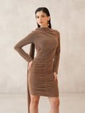 Gold Bodycon Attached Scarf Neck Dress Beatnik