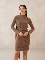 Gold Bodycon Attached Scarf Neck Dress Beatnik