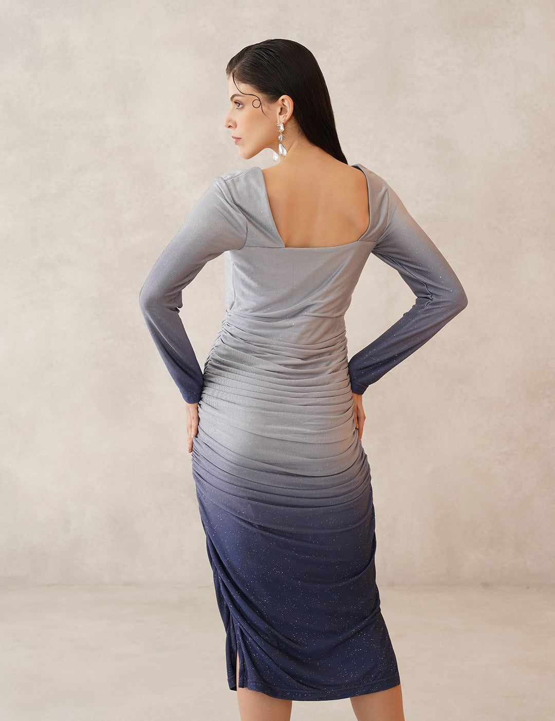 Blue Bodycon Square Neck Dress Beatnik