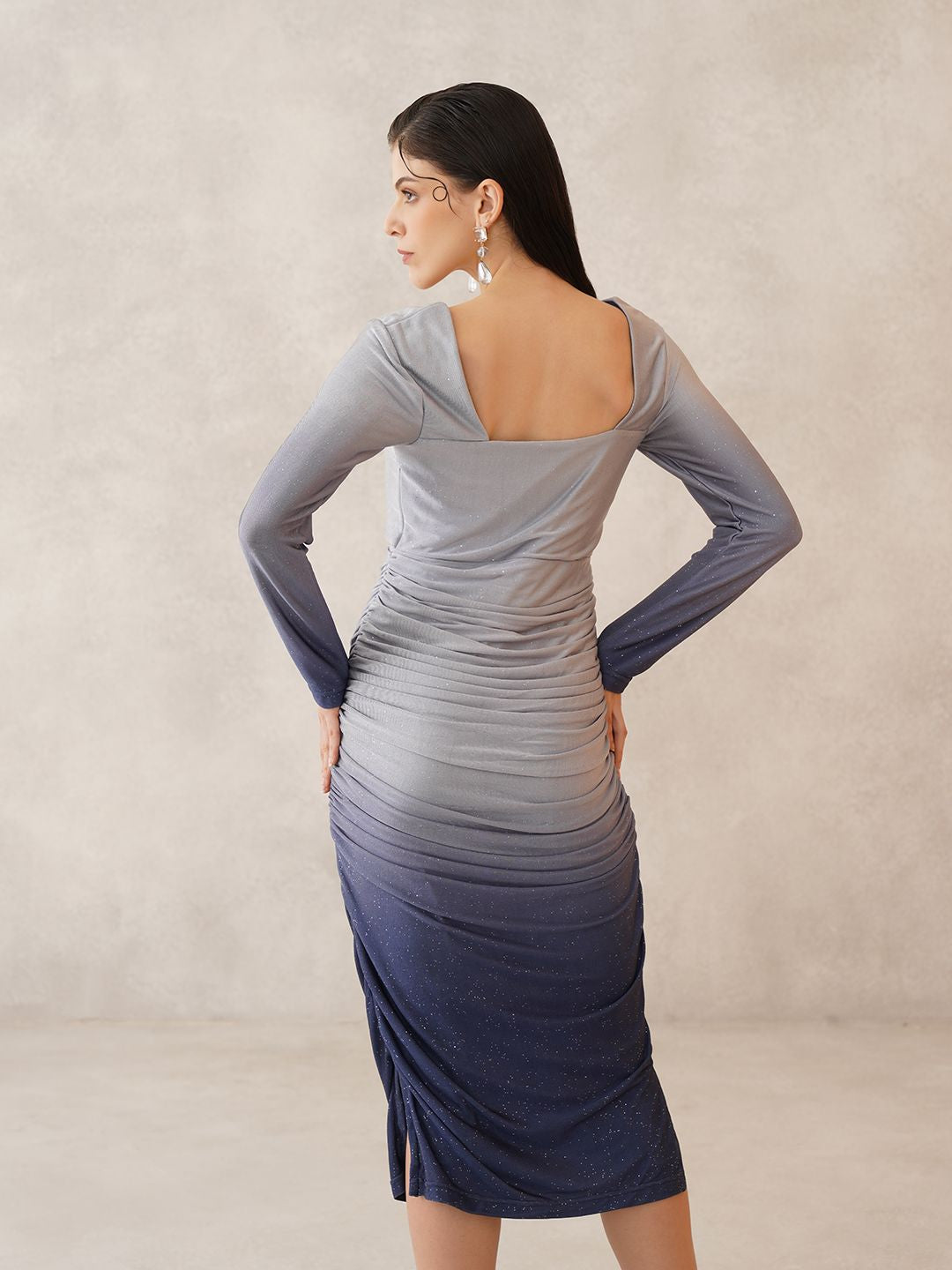 Blue Bodycon Square Neck Dress Beatnik