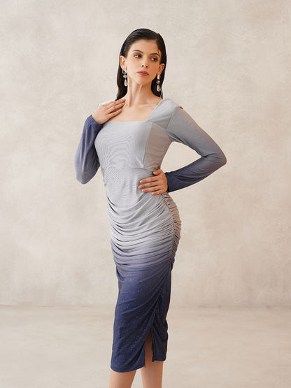 Blue Bodycon Square Neck Dress Beatnik