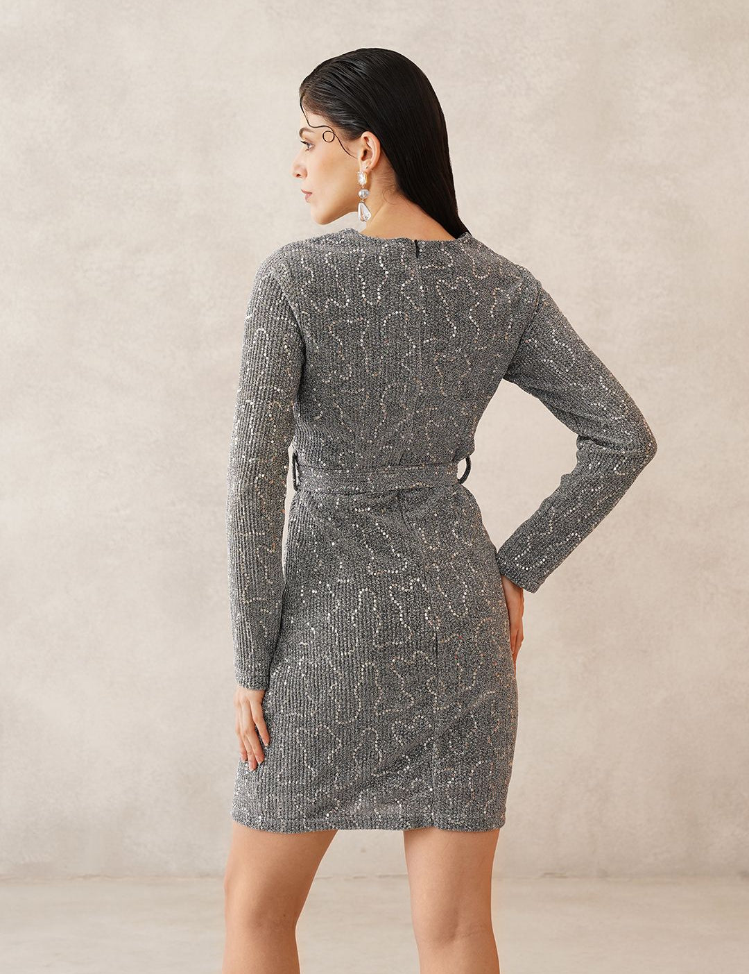 Silver Bodycon Round Neck Dress Beatnik