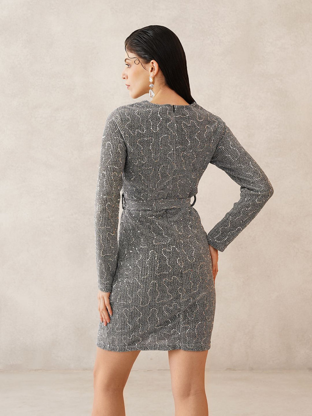 Silver Bodycon Round Neck Dress Beatnik