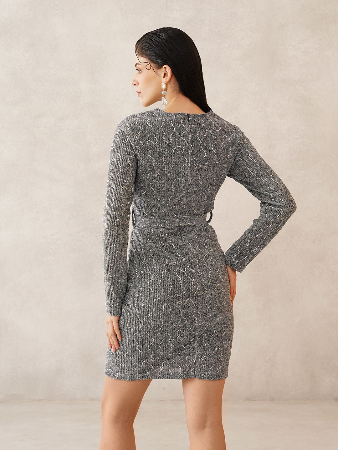 Silver Bodycon Round Neck Dress Beatnik