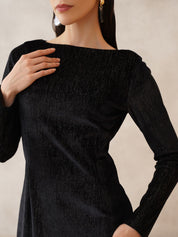 Black Bodycon Boat Neck Dress Beatnik