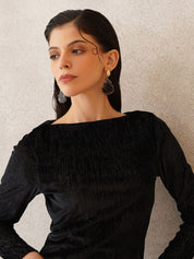 Black Bodycon Boat Neck Dress Beatnik