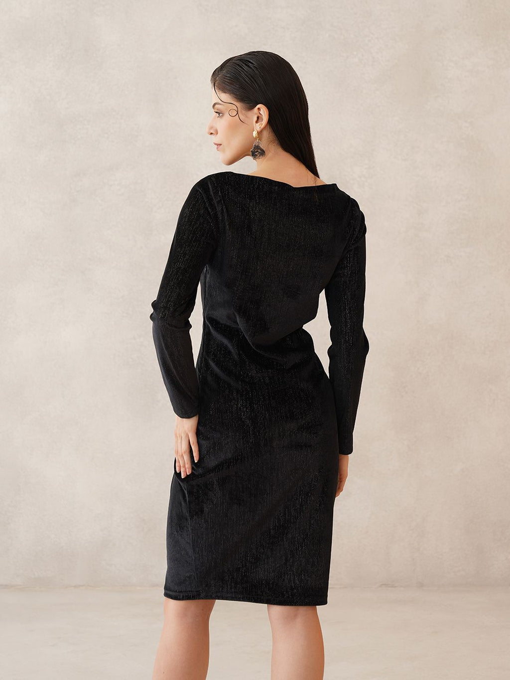 Black Bodycon Boat Neck Dress Beatnik