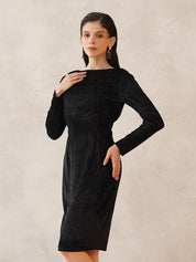 Black Bodycon Boat Neck Dress Beatnik
