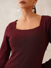 Maroon Sheath Square Neck Dress Beatnik
