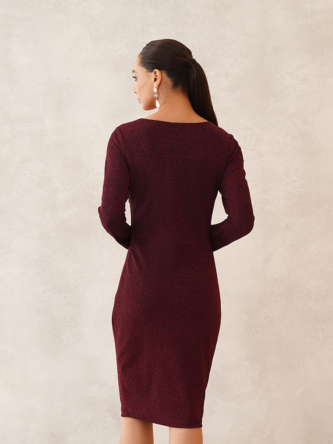 Maroon Sheath Square Neck Dress Beatnik