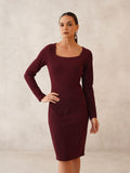 Maroon Sheath Square Neck Dress Beatnik