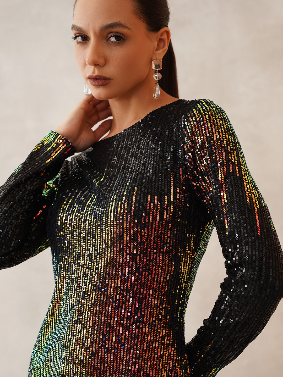 Black Sheath Round Neck Dress Beatnik