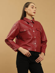 Beatnik Leather Regular Solid Womens Red Jackets Beatnik India