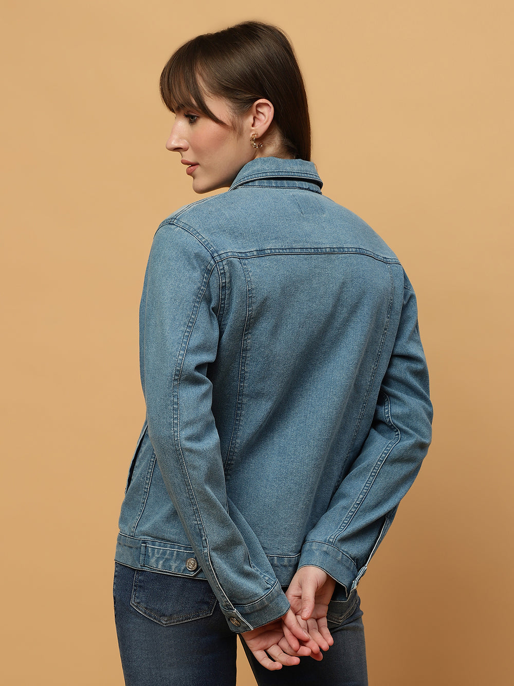 Denim Front Open Double Collar Full Sleeve Jacket Beatnik India