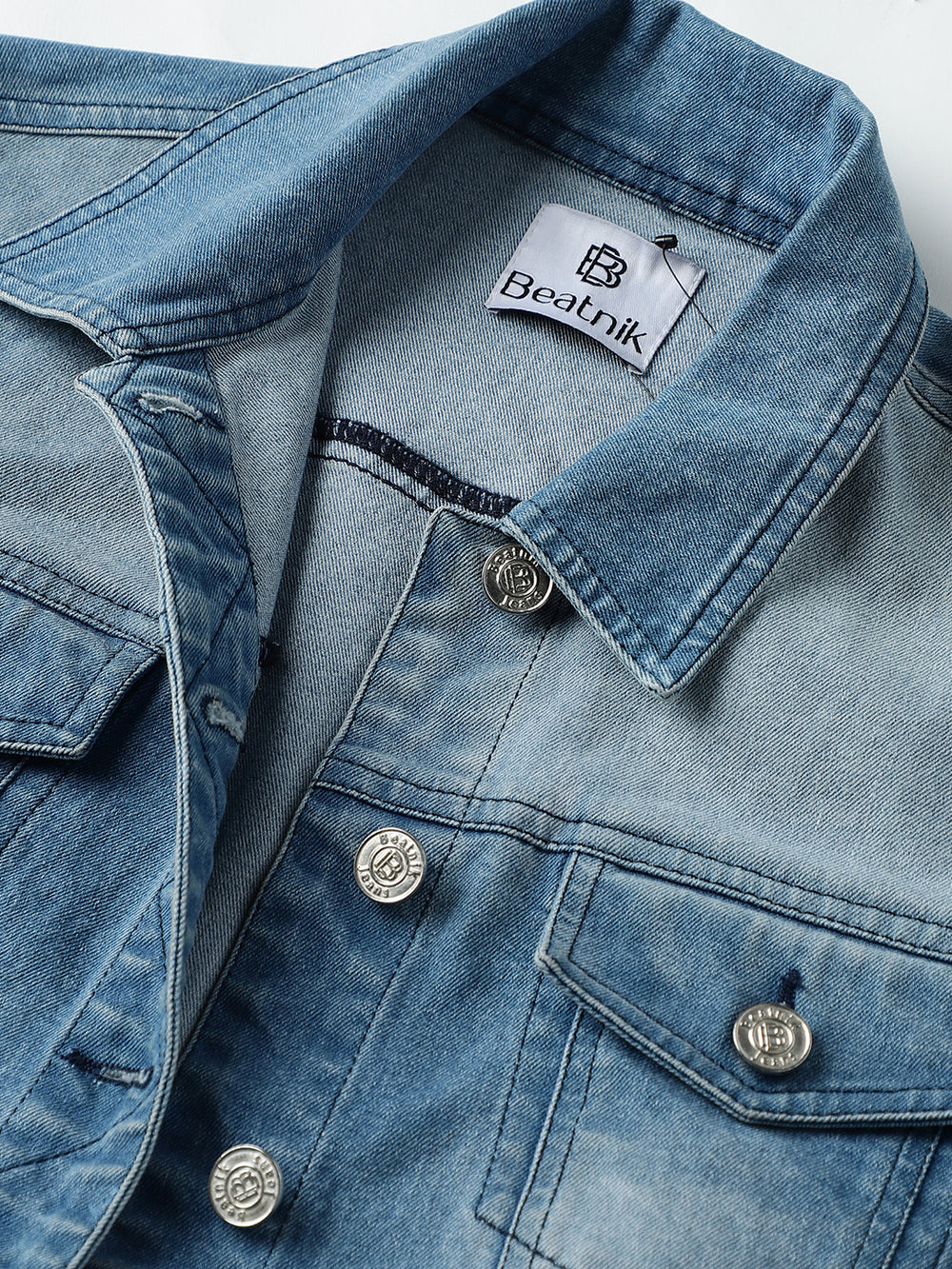 Denim Front Open Double Collar Full Sleeve Jacket Beatnik India