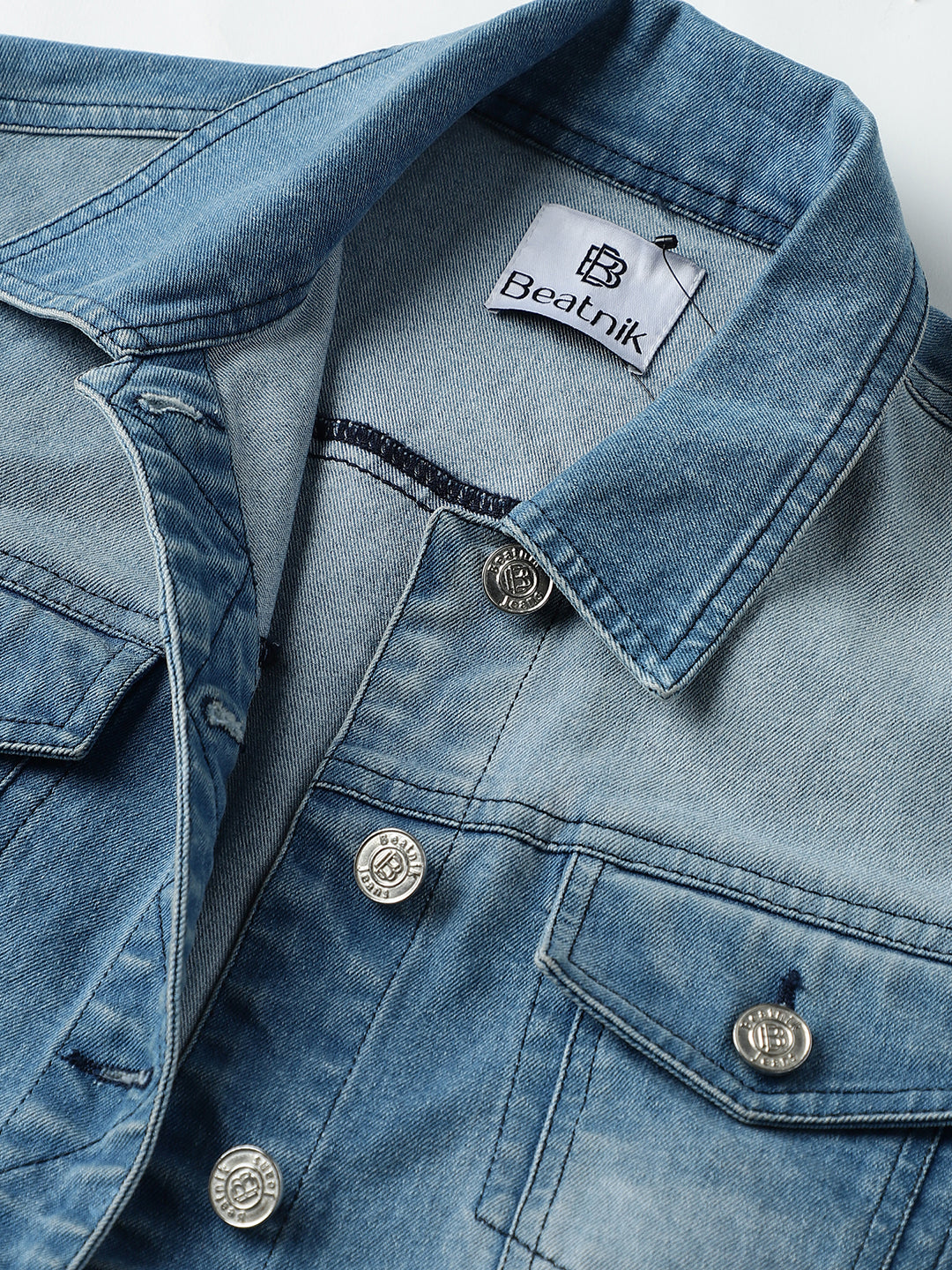 Denim Front Open Double Collar Full Sleeve Jacket Beatnik India