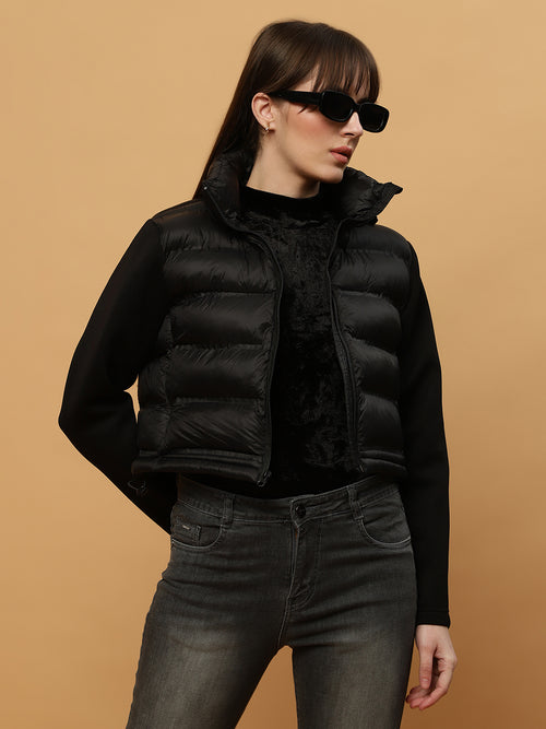 Beatnik Casual Wear Hooded Sleeve Puffer Crop Jacket Beatnik India