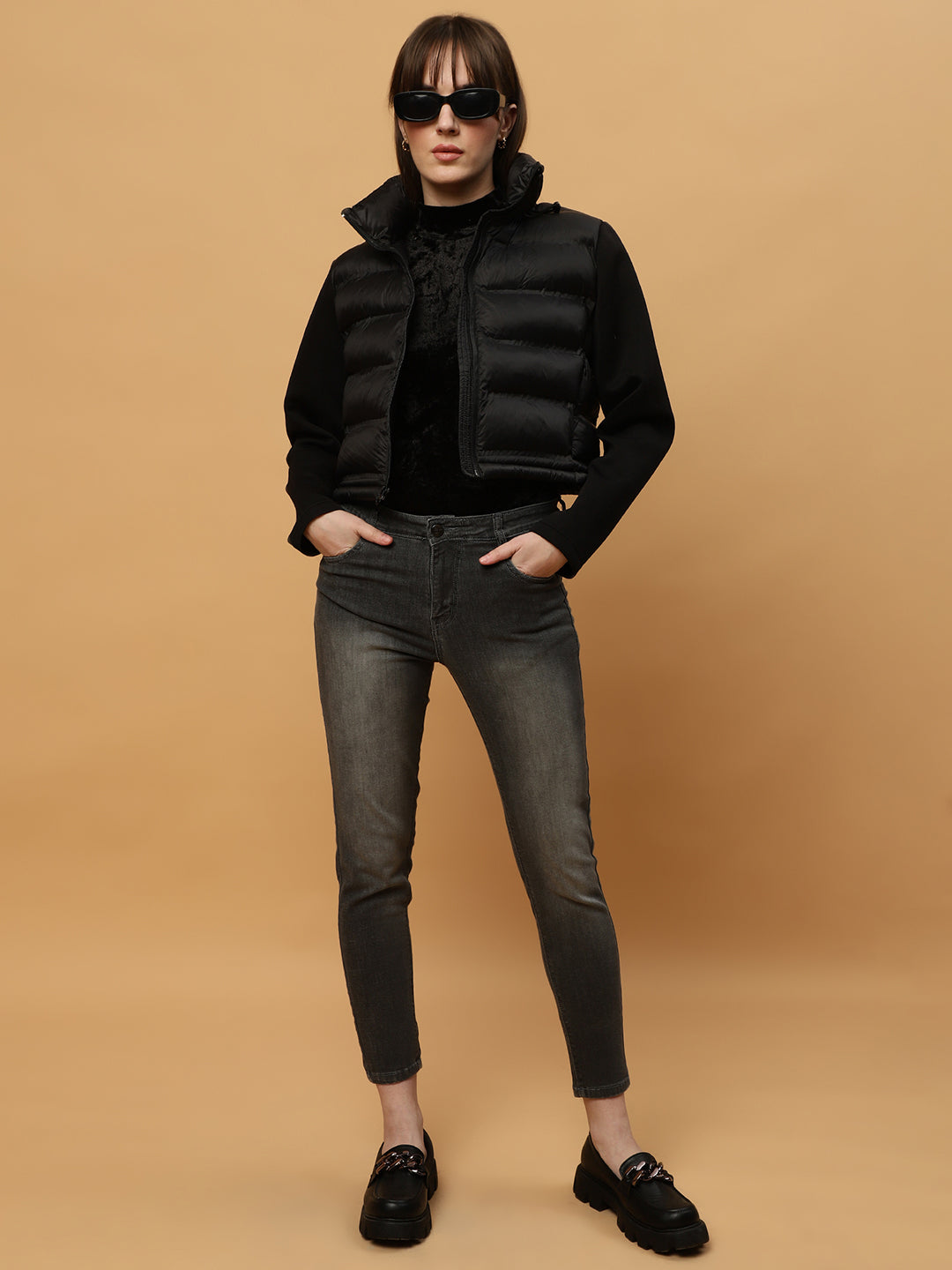 Beatnik Casual Wear Hooded Sleeve Puffer Crop Jacket Beatnik India