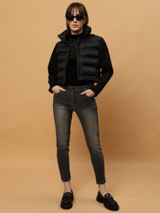 Beatnik Casual Wear Hooded Sleeve Puffer Crop Jacket Beatnik India