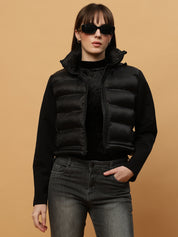 Beatnik Casual Wear Hooded Sleeve Puffer Crop Jacket Beatnik India