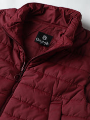 Beatnik Casual Wear Stand Collar Sleeveless Quilting Hip Length Maroon Jacket Beatnik India