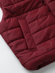Beatnik Casual Wear Stand Collar Sleeveless Quilting Hip Length Maroon Jacket Beatnik India