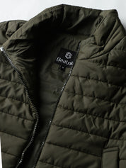 Beatnik Casual Wear Stand Collar Sleeveless Quilting Hip Length Olive Green Jacket Beatnik India