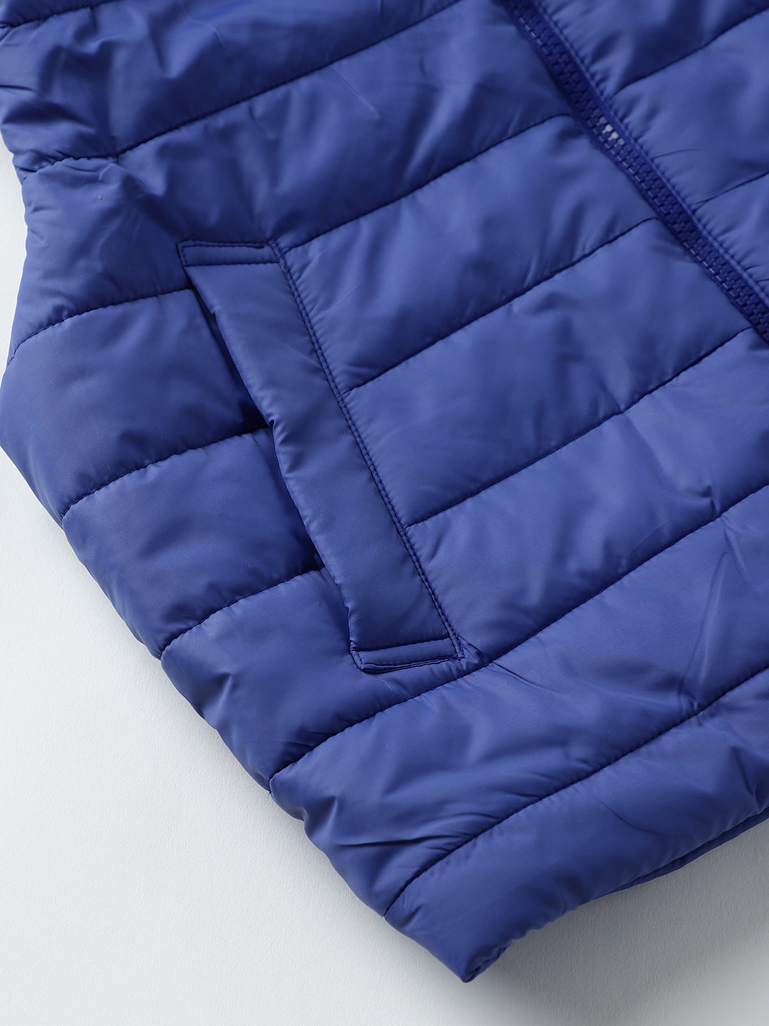 Beatnik Casual Wear Stand Collar Sleeveless Quilting Hip Length Royal Blue Jacket Beatnik India