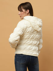 Beatnik Casual Wear Hooded Sleeve Puffer Hip Length Off White Jacket Beatnik India