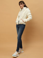 Beatnik Casual Wear Hooded Sleeve Puffer Hip Length Off White Jacket Beatnik India