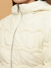 Beatnik Casual Wear Hooded Sleeve Puffer Hip Length Off White Jacket Beatnik India