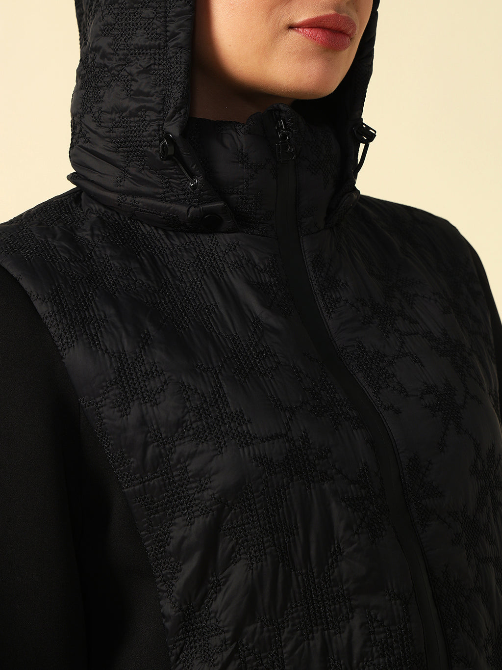 Black Puffer Detachable Hood Full Sleeve Jacket