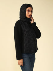 Black Puffer Detachable Hood Full Sleeve Jacket Beatnik
