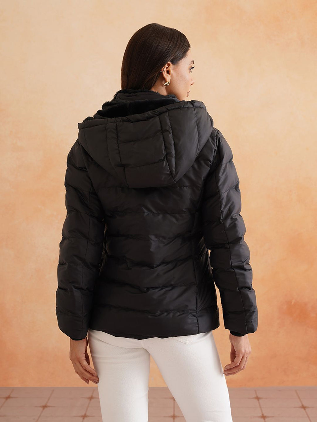 Puffer Detachable Hood Black Jacket Beatnik