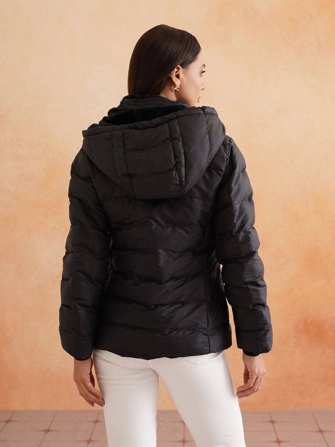 Puffer Detachable Hood Black Jacket Beatnik