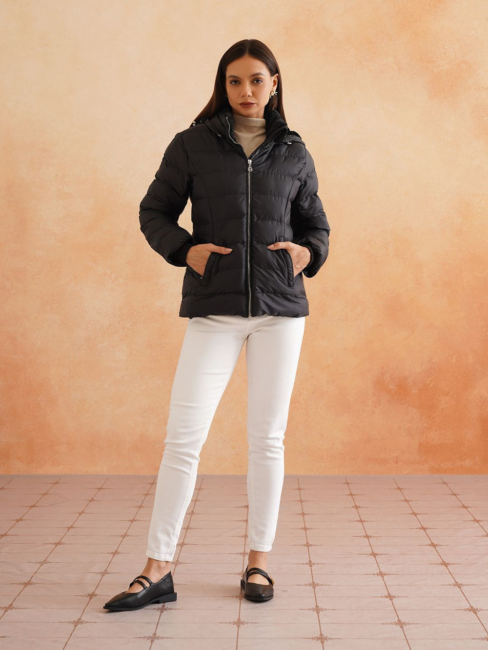 Puffer Detachable Hood Black Jacket Beatnik