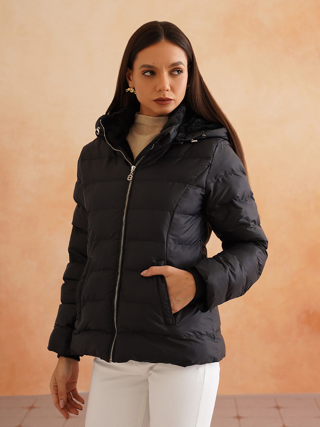 Puffer Detachable Hood Black Jacket Beatnik