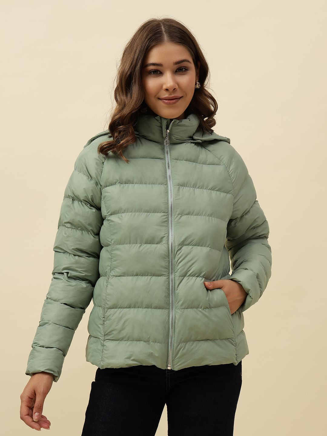 Pistachio Green Puffer Detachable Hood Jacket Beatnik